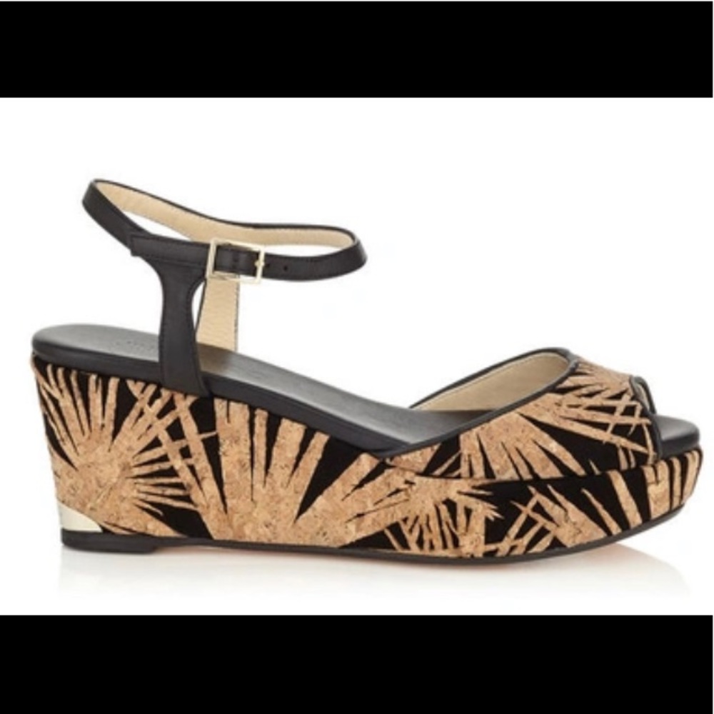 Jimmy Choo Size 8 Black/Tan Wedge Sandal